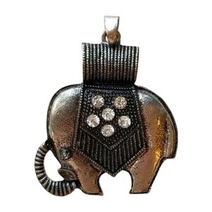 Large Silver Color Elephant Pendant with Rhinestone Accents